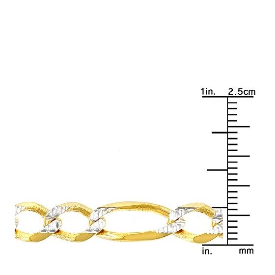 10k Yellow Solid Gold 7mm Wide Figaro White Diamon