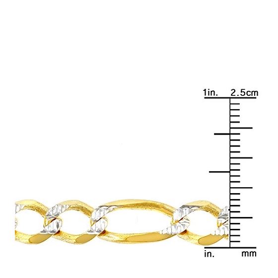 10k Yellow Solid Gold 8mm Wide Figaro White Diamon