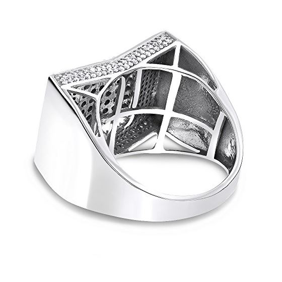 14K White Gold Iced Out Mens Diamond Ring by LUXUR