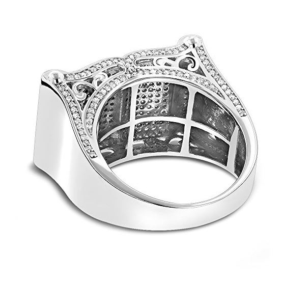 Mens Pave Diamond Ring 14K White Gold 1.52ct by LU