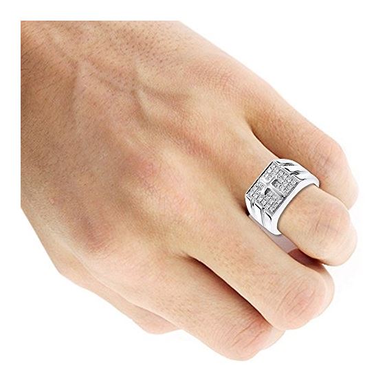 14K White Gold Mens Diamond Cross Ring by LUXURMAN