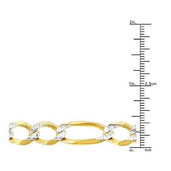 10k Yellow Solid Gold 10mm Wide Figaro White Diamo