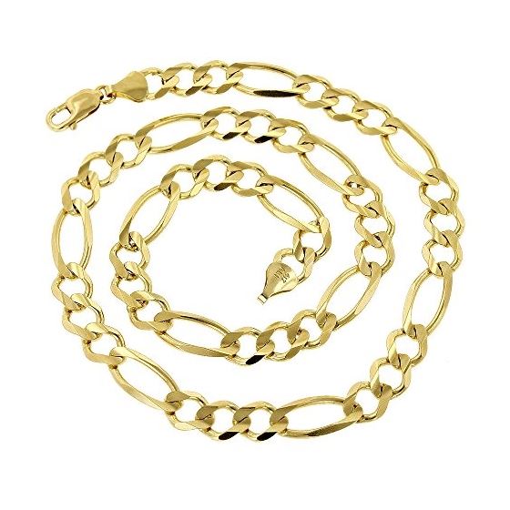 10k Yellow Solid Gold 9.5mm Wide Figaro Chain Neck