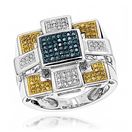 LUXURMAN Hip Hop Rings: Blue Yellow Diamond Ring 1