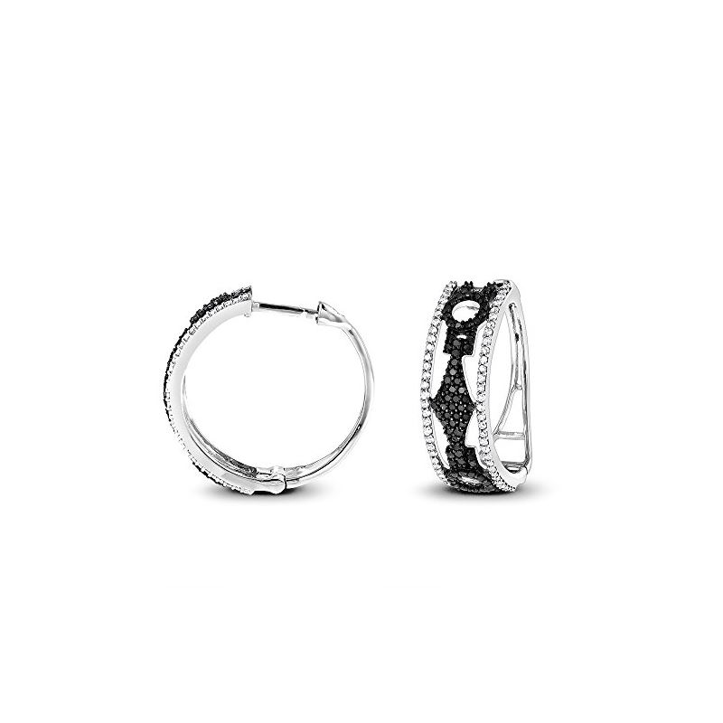White and Black Diamond Hoop Earrings 14K Gold by 