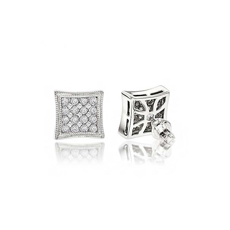 14K White Gold Round Cut Pave-Set Diamond Earrings