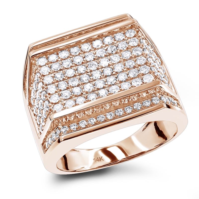 Oversized 14K Gold Mens Natural Diamond Ring (2.5 Ctw, G-H Color)
