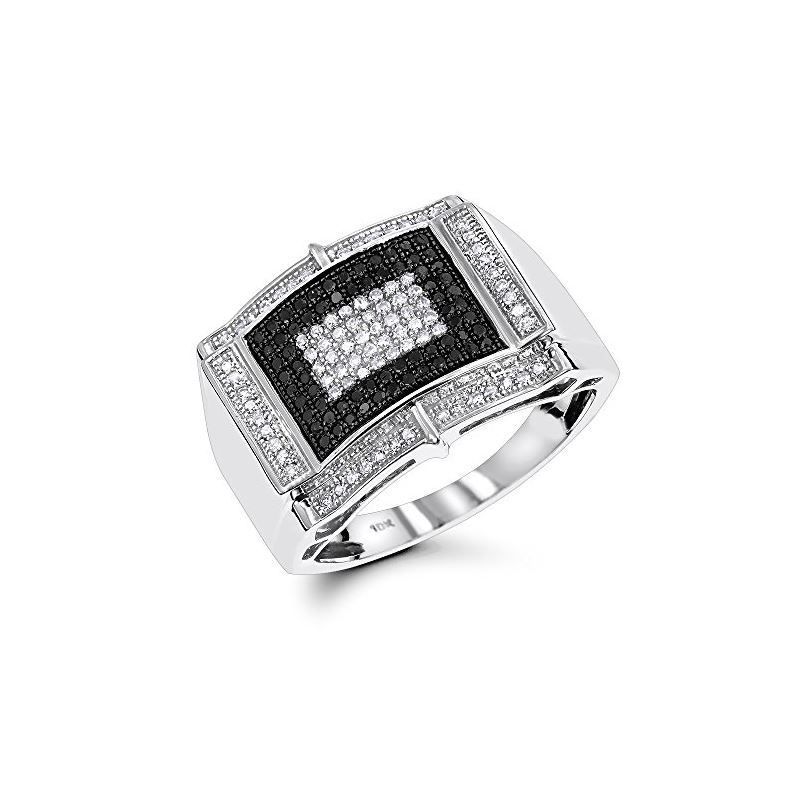 Mens White Black Diamond Ring 10K Gold by LUXURMAN