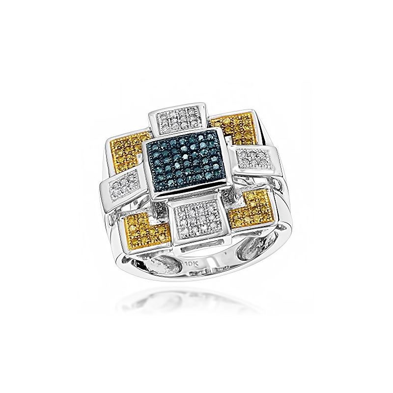 LUXURMAN Hip Hop Rings: Blue Yellow Diamond Ring 1