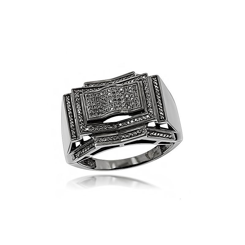 Mens Black Diamond Ring 10K Gold by LUXURMAN (0.5 