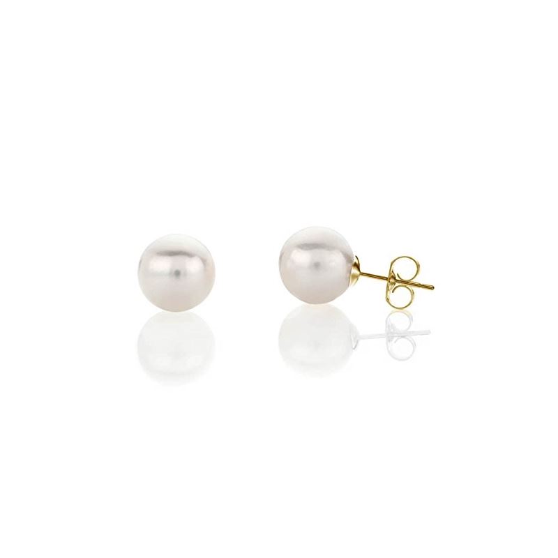 14K White/Yellow Gold Real White Pearl Stud