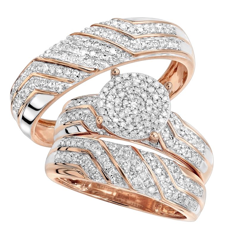 10K Gold Round Diamond Engagement Ring Wedding Bands