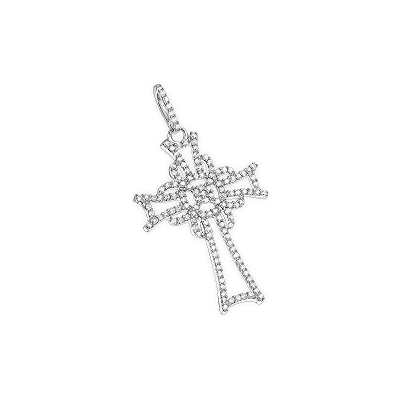 14K White Gold Unique Diamond Cross Pendant for Wo