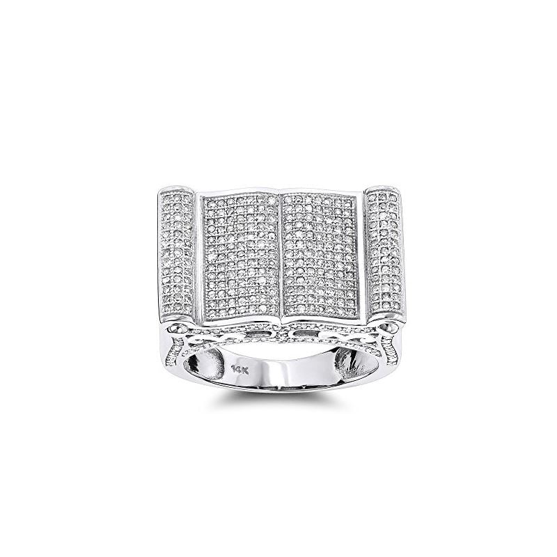 Mens Pave Diamond Ring 14K White Gold 1.52ct by LU