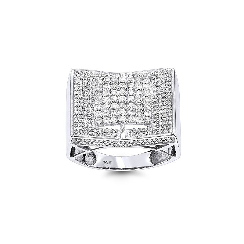 14K White Gold Iced Out Mens Diamond Ring by LUXUR