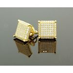 .925 Sterling Silver Yellow Square White Crystal Micro Pave Unisex Mens Stud Earrings 2