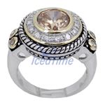 "Ladies .925 Italian Sterling Silver Spring citrine synthetic gemstone ring SAR24 6