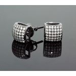 .925 Sterling Silver Black Square White Crystal Micro Pave Unisex Mens Stud Earrings 2