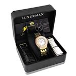 Luxurman Womens Geniune Diamond Watch 0.25ct Yellow Gold Plated Large Steel Band 4
