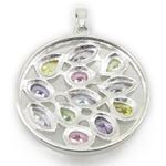 Ladies .925 Italian Sterling Silver round multi stone pendant Length - 1.54 inches Width - 1.18 inch
