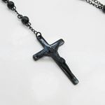 "Mens Black Stainless Steel Rosary Necklace 28"" Strong 6mm with Cross 2"