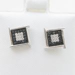 Mens .925 sterling silver White and black 5 row square earring MLCZ145 3mm thick and 9mm wide Size 2