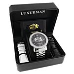 Mens Large Designer Luxurman Phantom Watch Genuine Diamonds 0.12ct Black MOP 4