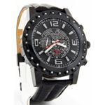 Mens Black Chrono Dial Black Leather Quartz Diam-2