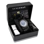 Luxurman Phantom Mens Black Genuine Diamond Watch 2.25ct Blue MOP Chronograph 4