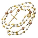 14K 3 TONE Gold HOLLOW ROSARY Chain - 30 Inches Long 6.2MM Wide 2