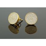 .925 Sterling Silver Yellow Circle White Crystal Micro Pave Unisex Mens Stud Earrings 2