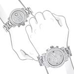 Matching His and Hers Oversized Diamond Watches Luxurman 0.55ct Stainless Steel 4