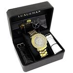 Mens Oversized Real Diamond Luxurman Watch 0.25ct Yellow Gold Chronograph 4