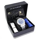 Luxurman Watches Mens Diamond Watch 0.25ct Blue Mother of Pearl face Chronograph 4