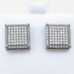 Mens .925 sterling silver Black and white 9 row square earring MLCZ3 4mm thick and 11mm wide Size 2