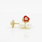 14K Yellow gold Heart cz pearl stud earrings for Children/Kids web132 4