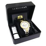 Luxurman Mens Real Diamond Watches 18k Yellow White Gold Plated Liberty MOP Dial 4