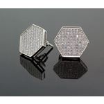 .925 Sterling Silver White Hexagon White Crystal Micro Pave Unisex Mens Stud Earrings 2