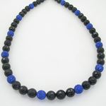 Mens beaded chain crystal gemstone bracelet ball pave necklace black and blue macrame rosary 2