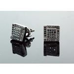 .925 Sterling Silver Black Square Black Onyx Crystal Micro Pave Unisex Mens Stud Earrings 8mm 2