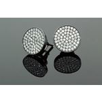 .925 Sterling Silver Black Circle White Crystal Micro Pave Unisex Mens Stud Earrings 8mm 2