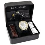 Luxurman Watches Genuine Leather: Mens Real Diamond Watch 0.18ct Three Subdials 4