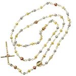 10K 3 TONE Gold HOLLOW ROSARY Chain - 30 Inches Long 5.02MM Wide 2