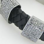 Womens genuine leather braided cuff crystal bracelet bangle fashion jewelry swag 2
