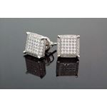 .925 Sterling Silver White Square White Crystal Micro Pave Unisex Mens Stud Earrings 2