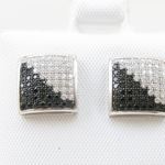 Mens .925 sterling silver White and black 8 row square earring MLCZ100 5mm thick and 10mm wide Size 