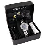 Ladies Real Diamond Watches: Luxurman Montana Blue MOP Watch 2ct Silver Band 4