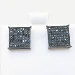 Mens .925 sterling silver Black 8 row square earring MLCZ25 3mm thick and 11mm wide Size 2