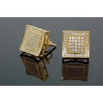 .925 Sterling Silver Yellow Square White Crystal Micro Pave Unisex Mens Stud Earrings 2