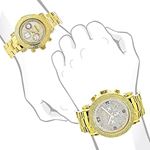 Large New His and Hers Yellow Gold Plated Luxurman Real Diamond Watch Set 0.55ct 4